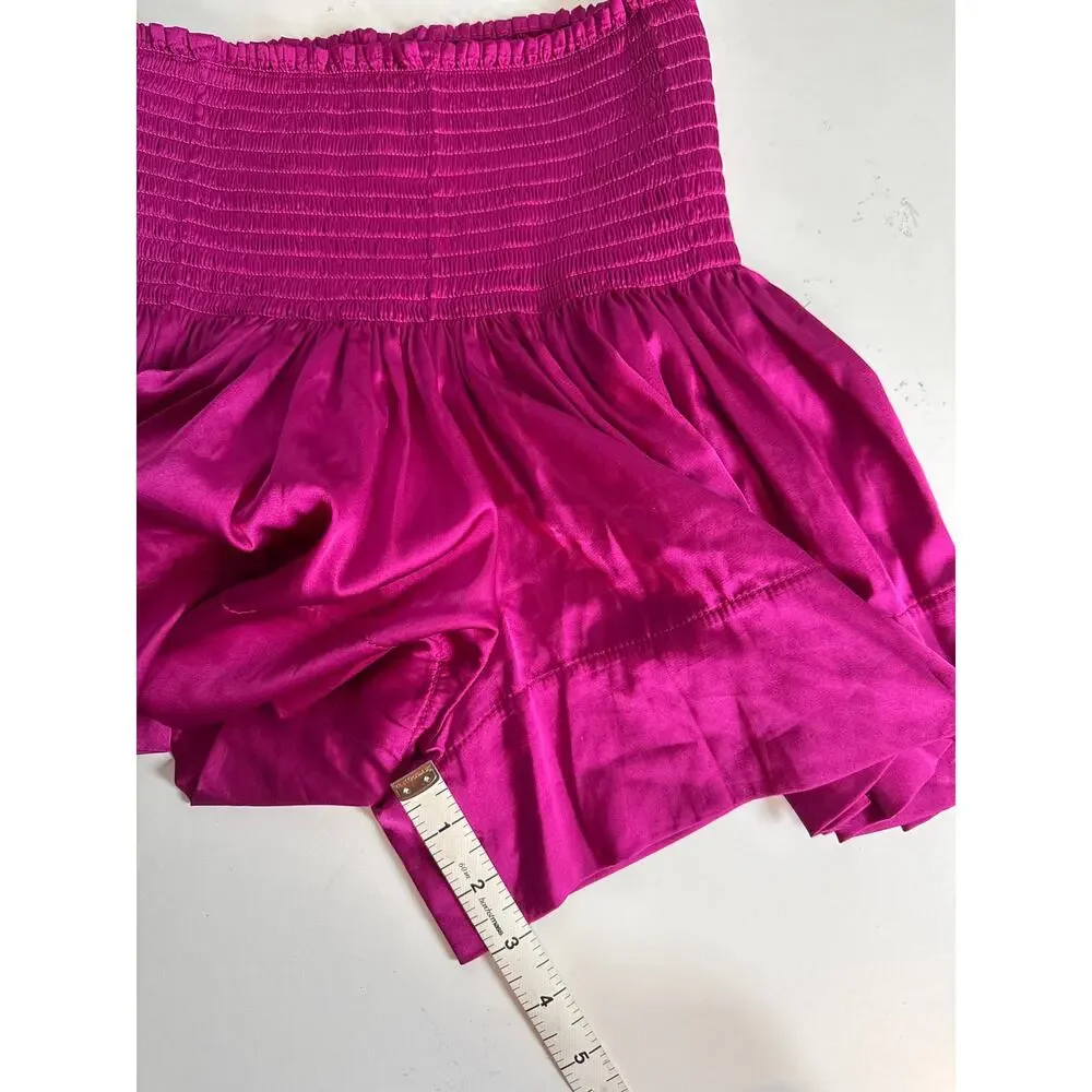 Natural Life Pink Satin Shorts Smocked Elastic Waist Flowy Boho Magenta Skort